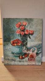 Stilleven met rozen en aardbeien, olieverf, Antiek en Kunst, Ophalen