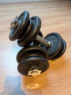 2x 15kg dumbbells en barbell met 40kg., Sport en Fitness, Fitnessmaterialen, Ophalen