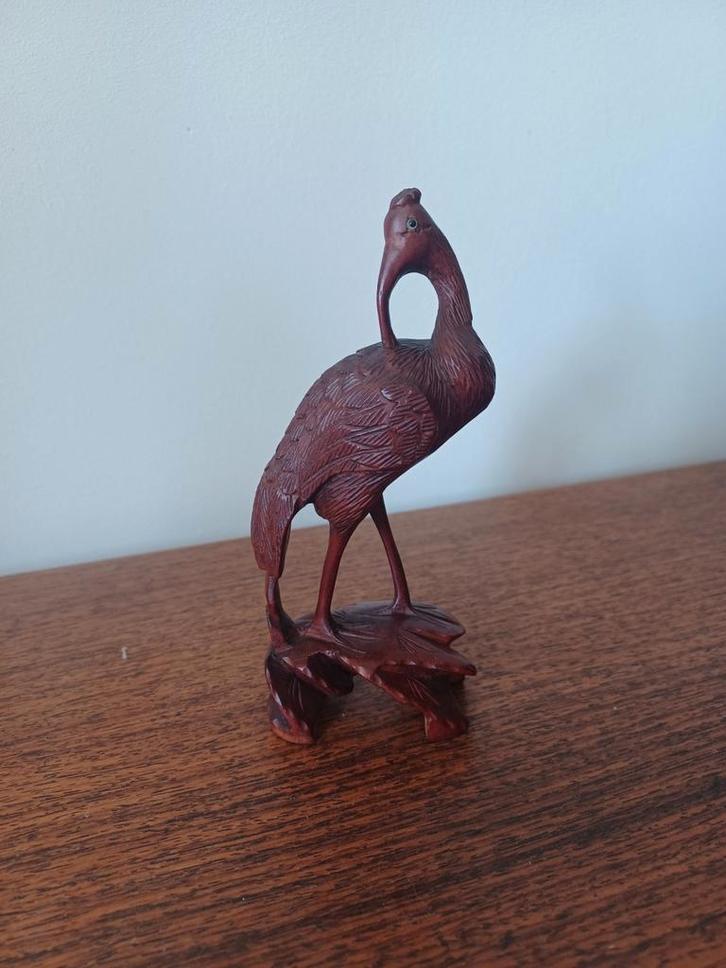 Teak Houten Kraanvogel Beeldje, Antiek en Kunst, Kunst | Beelden en Houtsnijwerken, Ophalen of Verzenden