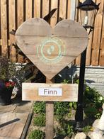 Geboortebord HART steigerhout huren huur babyspullen jongen, Ophalen, Zo goed als nieuw, Geboortebord