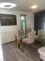 Glazen tafel. Gouden poten evt met stoelen, Ophalen, Zo goed als nieuw, Rechthoekig, 50 tot 100 cm