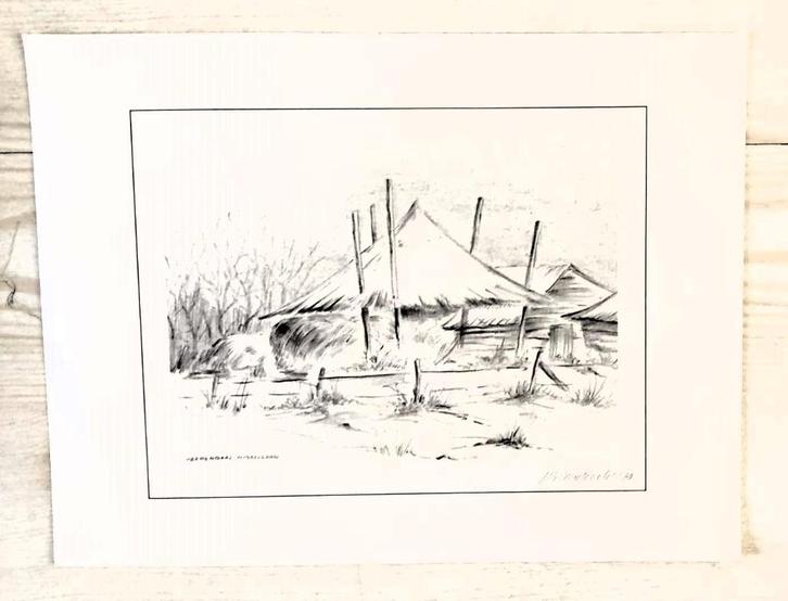 Tekeningen JH Hardeveld (streekgezichten Veenendaal, Rhenen), Antiek en Kunst, Kunst | Tekeningen en Foto's, Ophalen of Verzenden