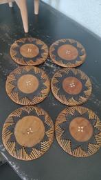Vintage houten onderzetters 6x, Ophalen of Verzenden, Gebruikt, Glas of Kopje