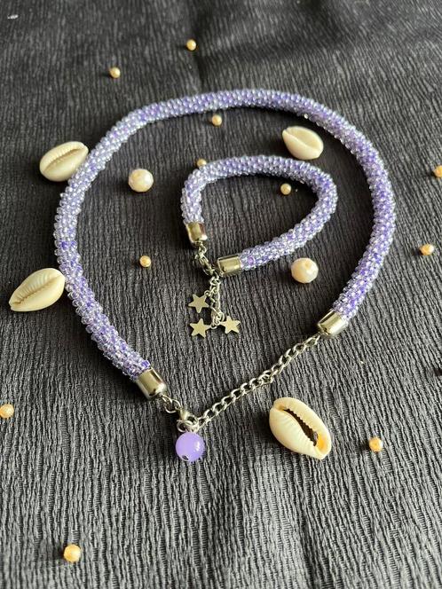 Kralen armband en ketting set, Sieraden, Tassen en Uiterlijk, Kettingen, Nieuw, Zilver, Paars, Ophalen