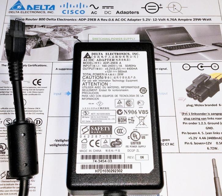 Delta ADP-29EB A 74-3454-03 AC Adapter 12V Cisco 800 Router, Computers en Software, Pc- en Netwerkkabels, Zo goed als nieuw, Ophalen of Verzenden