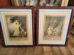 Vintage houten lijsten met prent achter glas p/st 17.95, Ophalen of Verzenden