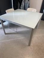 Vierkante tafel met glasplaat – 1.10 x 1.10 m, Ophalen, Gebruikt, Vierkant, Vijf personen of meer