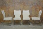 ZGANieuw 4 gebroken witte leren Bert Plantagie Cher stoelen, Ophalen, Wit, Design, Zo goed als nieuw