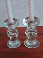 Paar ijsglas kandelaars Staffan Gellerstedt Pukeberg Zweden, Antiek en Kunst, Ophalen of Verzenden