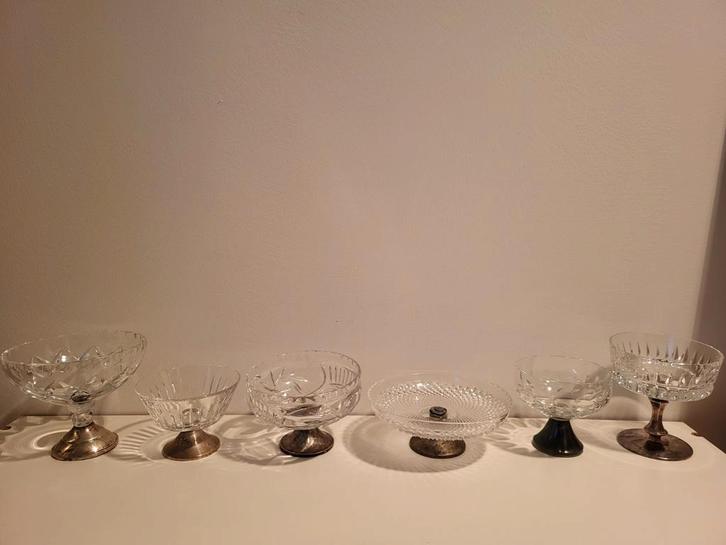 Schaaltjes van kristal en echt zilver, Antiek en Kunst, Antiek | Glas en Kristal, Ophalen of Verzenden
