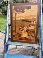Vintage hout ingelegd schilderij, Ophalen of Verzenden