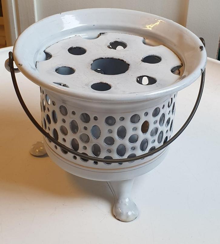 Vintage brocante oud wit emaille theelicht, Antiek en Kunst, Antiek | Emaille, Ophalen of Verzenden