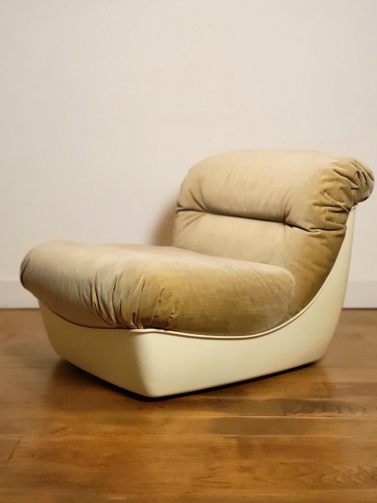 Vintage Space Age fauteuil in goudkleurig fluweel, Huis en Inrichting, Fauteuils, Ophalen, Stof, Gebruikt, Vintage design, Mid Century Modern