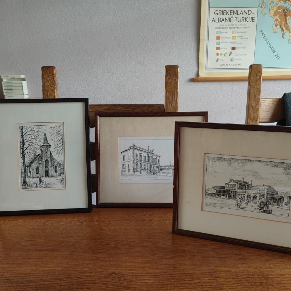 3 tekeningen van oud Tilburg, Antiek en Kunst, Ophalen of Verzenden