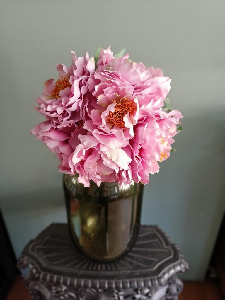 Zijde boeket bruidsboeket met roze pioenrozen, Ophalen of Verzenden, Nieuw