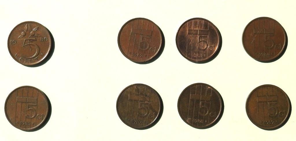 8 stuivers jaren 1980  /, Postzegels en Munten, Munten | Nederland, Verzenden, Koningin Beatrix, 5 cent, Setje