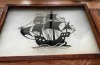 Antiek art deco dienblad met schip 42-26 cm, Ophalen of Verzenden, Zo goed als nieuw, Rechthoekig, Hout