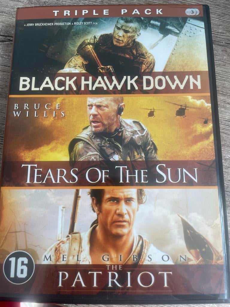Triple Pack DVD: Black Hawk Down, Tears of the Sun, The Patr, Vanaf 16 jaar, Boxset, Ophalen of Verzenden, Zo goed als nieuw