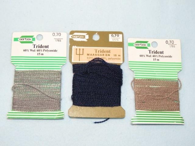 3 oude kaartjes met stopwol maasgaren Trident, Ophalen of Verzenden