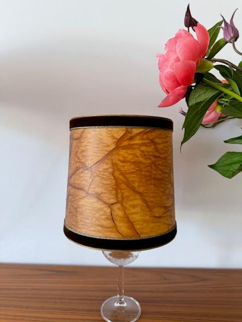 Lampenkap, varkensleer, varkensblaas, vintage, brocante,’ 60, Bruin, Rond, Ophalen of Verzenden, Zo goed als nieuw