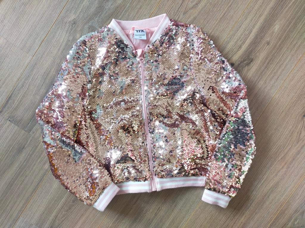 Zgan! Supermooi pailletten jasje van Y.F.K! Mt 128, Kinderen en Baby's, Kinderkleding | Maat 128, Meisje, YFK, Ophalen of Verzenden