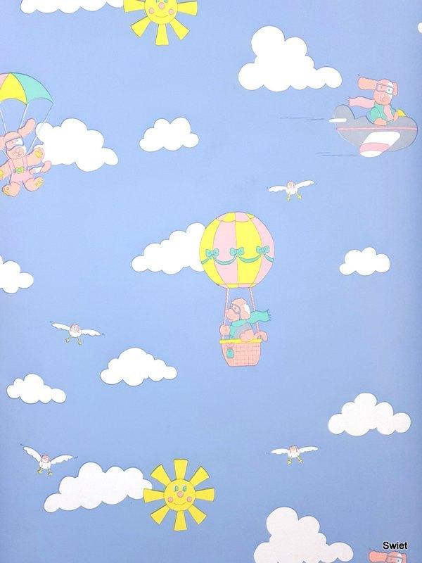 12828 Vliegend beren behang in blauwe lucht swiet, Verzenden, Minder dan 10 m², Roze