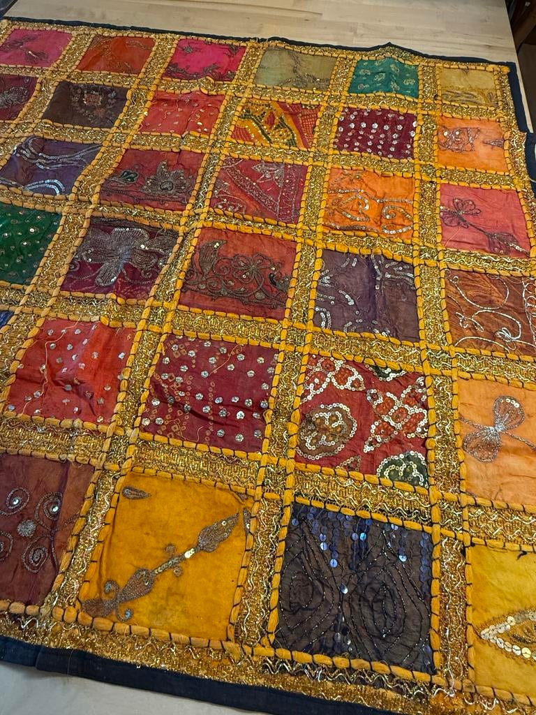 Vintage Indiase Patchwork Tafelloper - Handgemaakt & Kleurri, Ophalen of Verzenden, Gebruikt, Rechthoek, Binnen