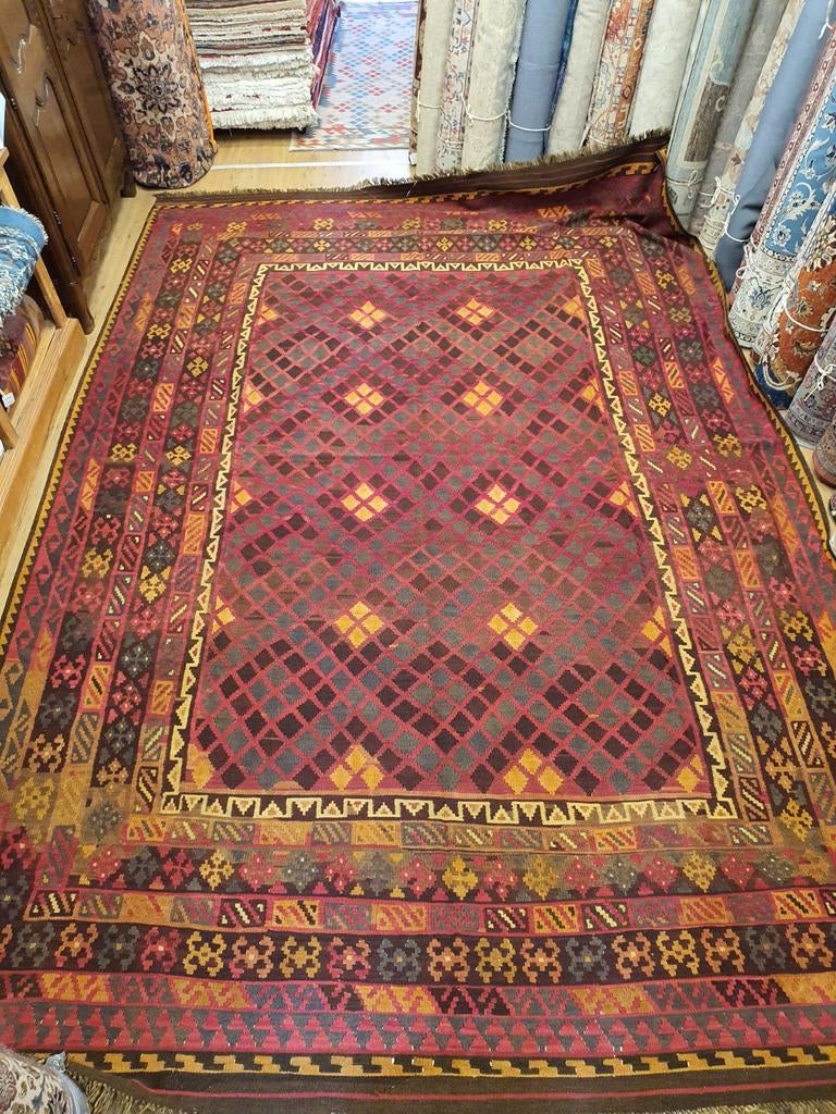 Handgeweven oosterse wollen kelim 408x278, Huis en Inrichting, Info@SlatsAntiek.nl, Crème, Vof Slats Antiek, Ophalen of Verzenden