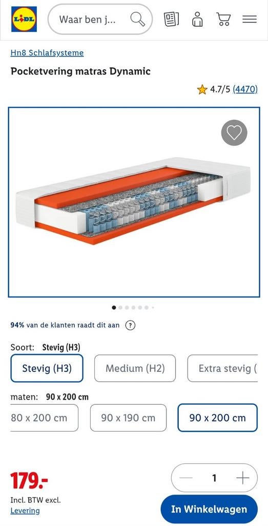 Dynamic Pocketveringmatras 7 Zones 90X200, Ophalen, Zo goed als nieuw, Eenpersoons, 90 cm