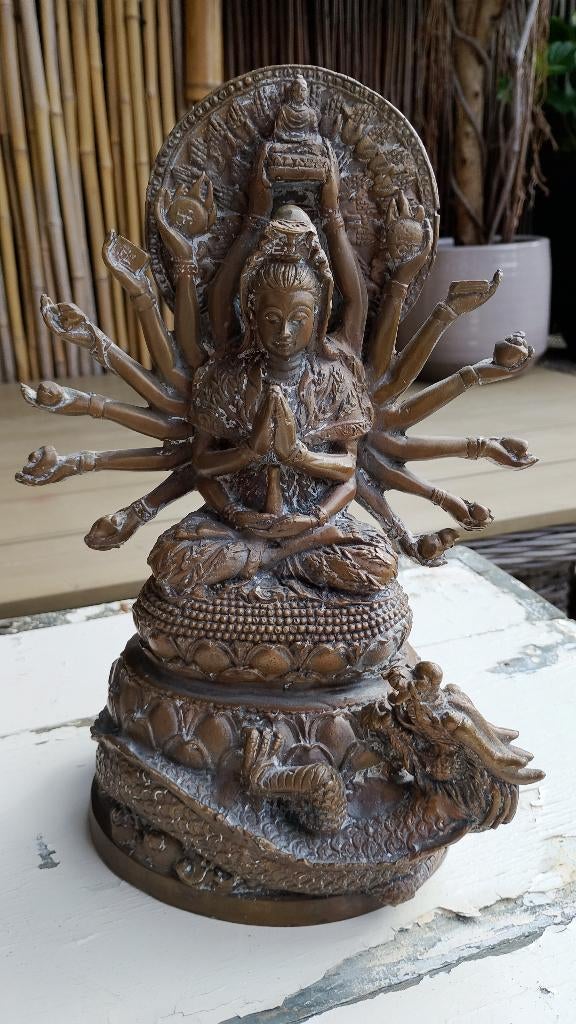 Bronzen Quan Yin Bodhisattva godin mededogen, genade, liefde, Ophalen of Verzenden, Zo goed als nieuw