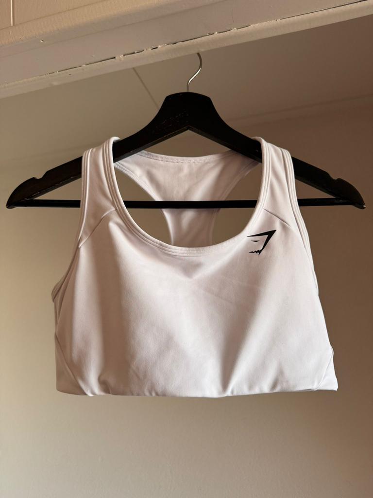 Witte sport top van gymshark maat L €5,00 koopje!!, Wit, Ophalen of Verzenden, Zo goed als nieuw, Maat 42/44 (L)