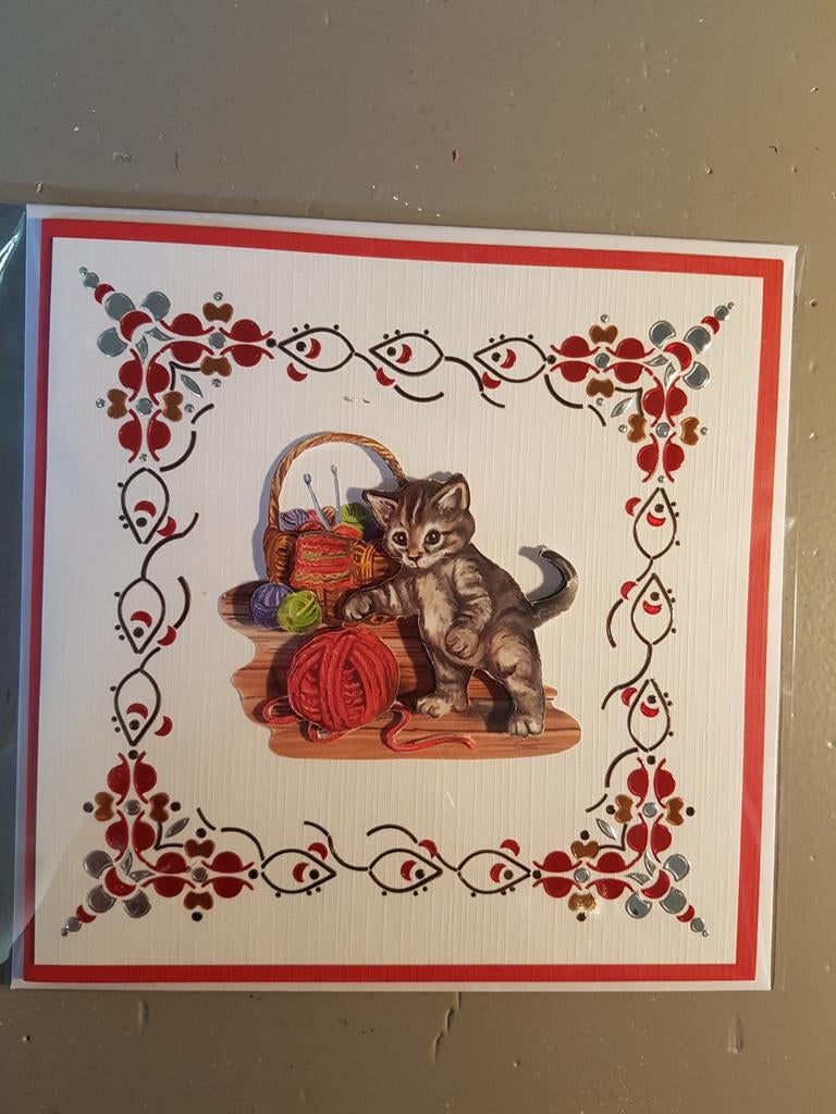 Kaartje hobbydots poesje met breiwerk, Ophalen of Verzenden, Nieuw, Overige thema's