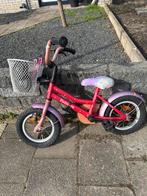 Roze kinderfiets 12 inch met voorrem en mandje, Ophalen, Gebruikt, Minder dan 16 inch, Zijwieltjes