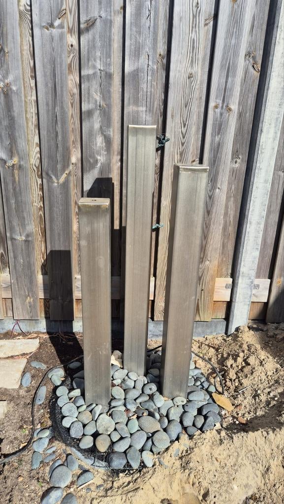 RVS Waterornament met grote bak en waterpomp, Tuin en Terras, Waterpartijen en Fonteinen, Gebruikt, Waterornament, Rvs, Ophalen