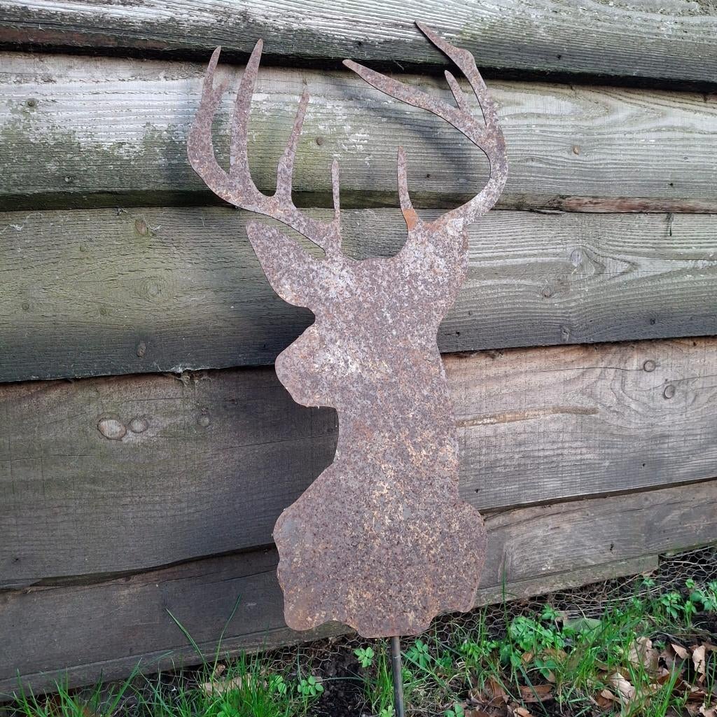 Hertenkop van roestig plaatstaal, Ophalen of Verzenden, Zo goed als nieuw