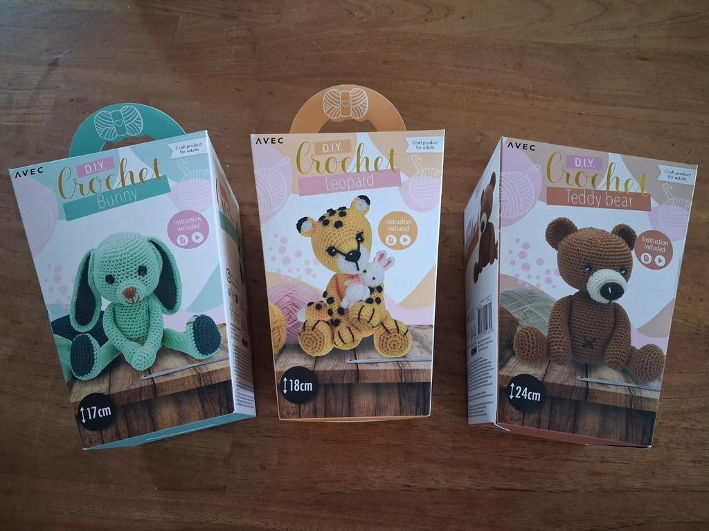 Haakset teddybeer luipaard  konijn nieuw, Hobby en Vrije tijd, Breien en Haken, Ophalen of Verzenden, Nieuw, Haken, Wol of Garen