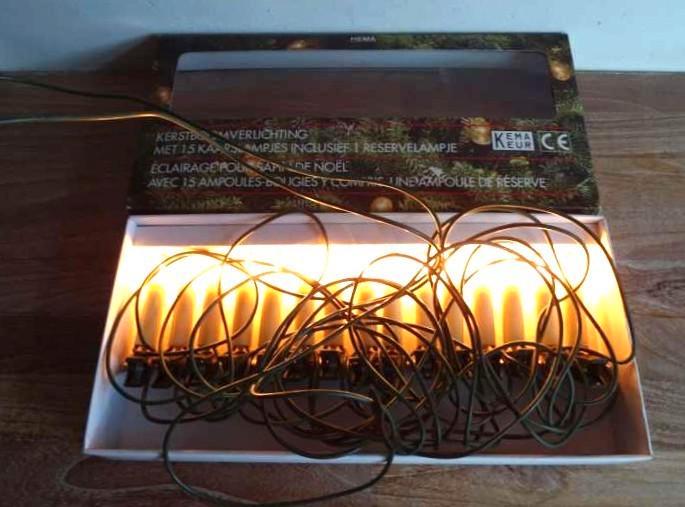 Oude kerstverlichting Hema 15 kaarslampjes kerst, Diversen, Kerst, Zo goed als nieuw, Ophalen of Verzenden