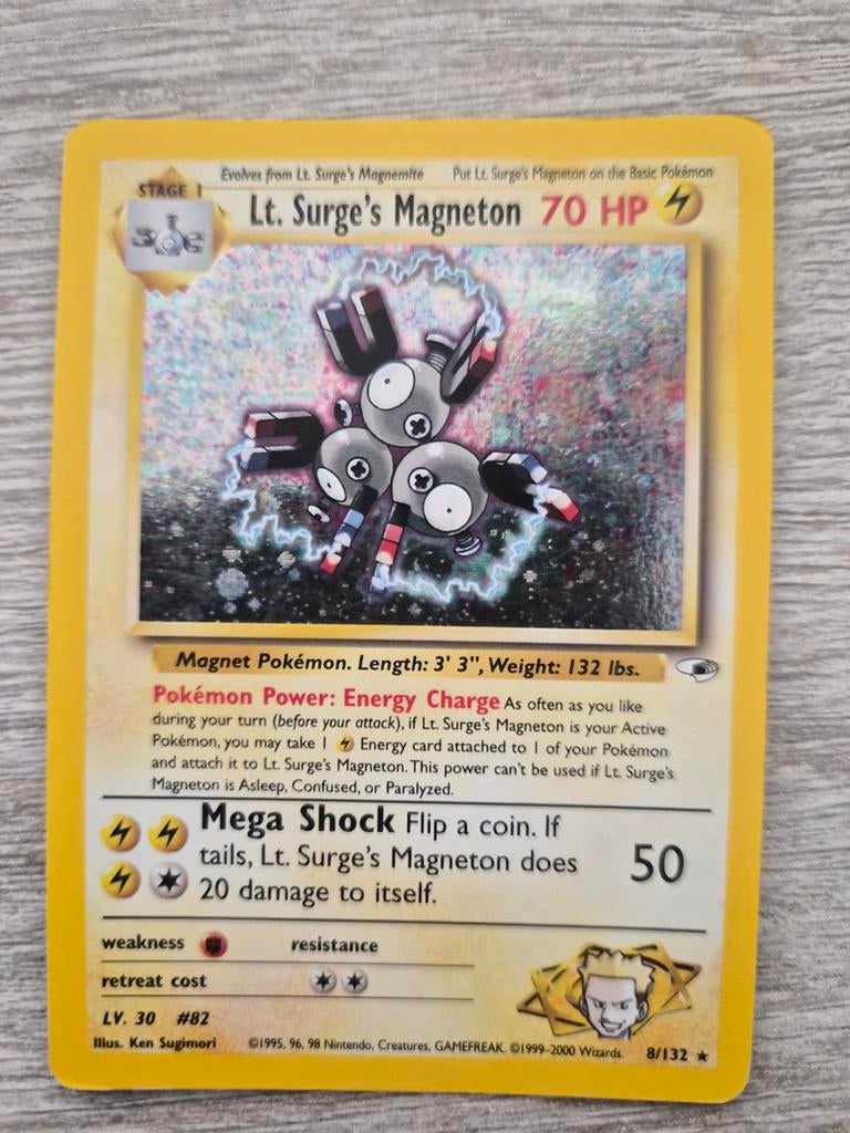 Lt. Surge's Magneton holo gym heroes 8/132, Ophalen of Verzenden, Zo goed als nieuw, Losse kaart, Foil
