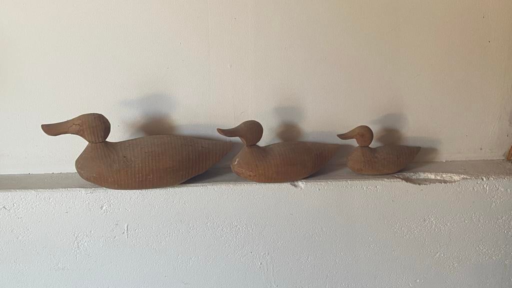 Set van 3 handgesneden houten eenden, Ophalen of Verzenden, Dier