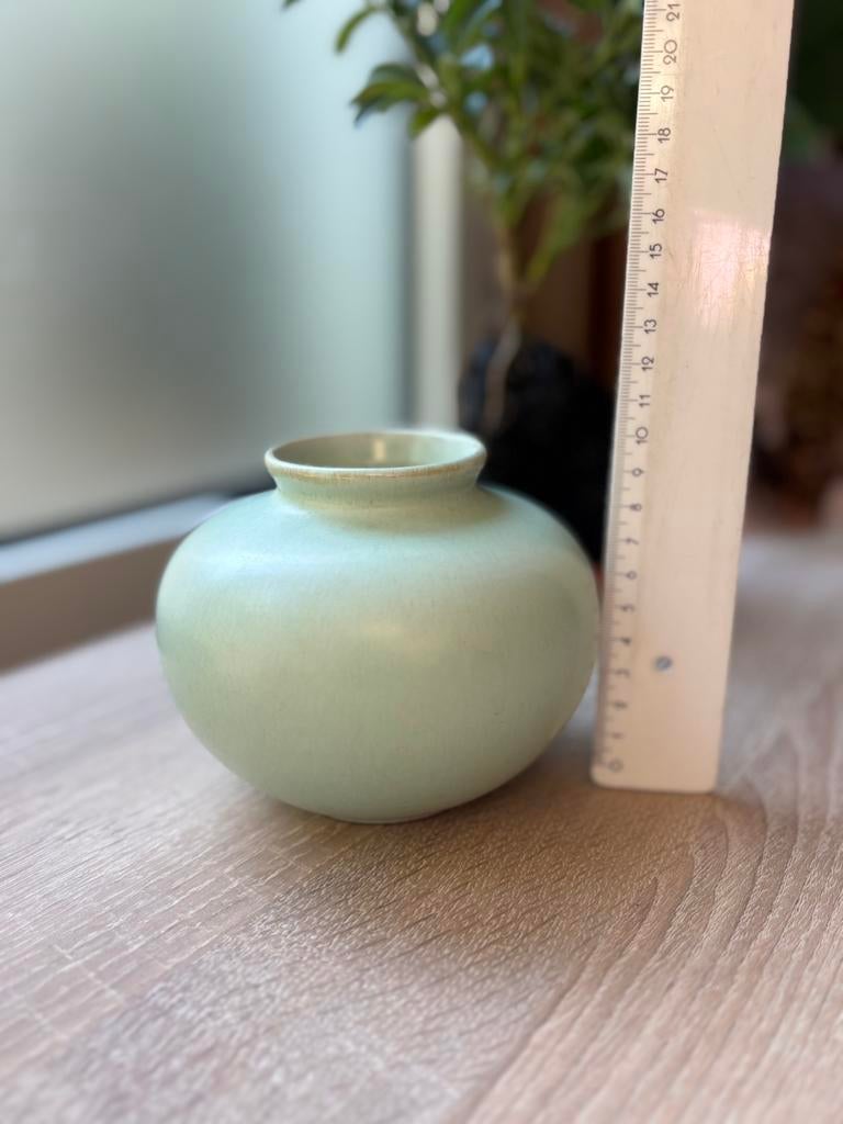 Groen blauwe ronde vaas bol, Overige materialen, Ophalen of Verzenden, Zo goed als nieuw, Minder dan 50 cm