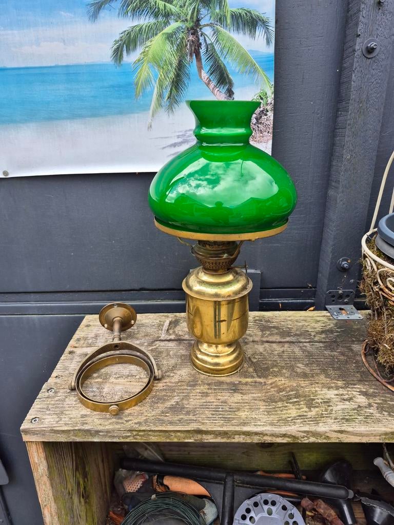 Antieke Cardanische Olielamp met Groene Kap, Ophalen of Verzenden