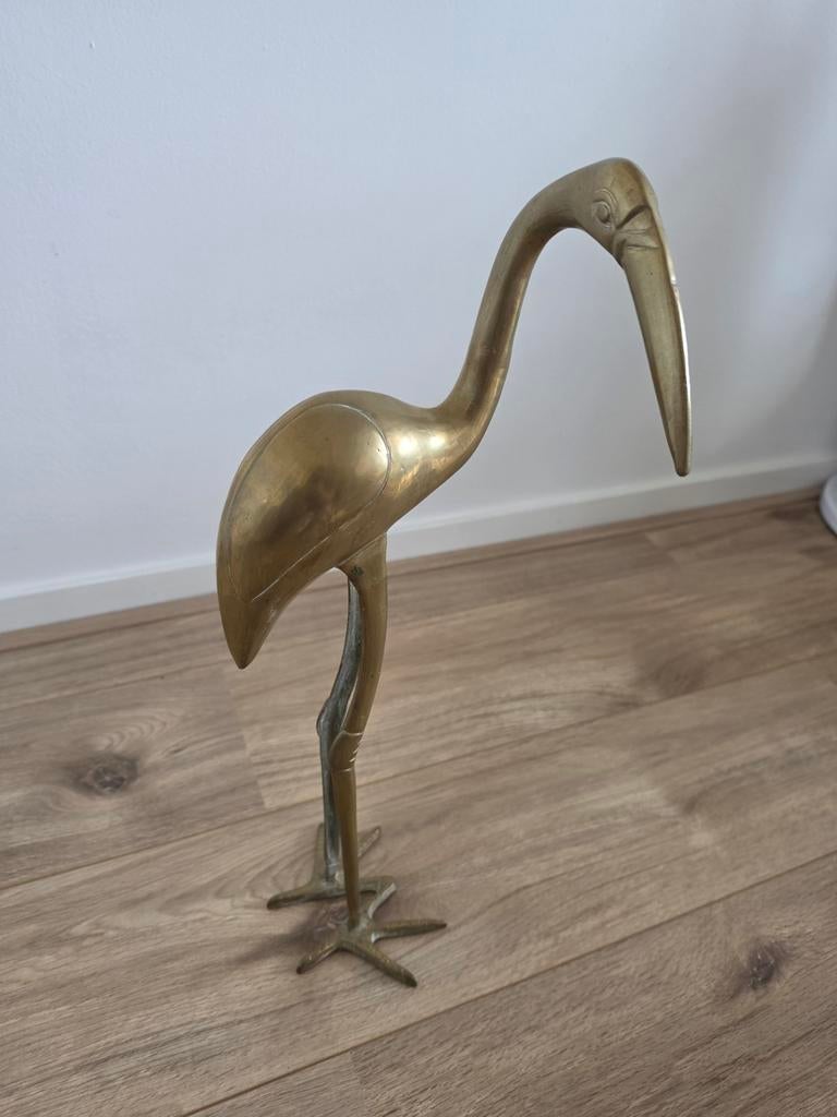 Grote vintage messing kraanvogel, Verzamelen, Beelden en Beeldjes, Ophalen of Verzenden, Zo goed als nieuw, Dier