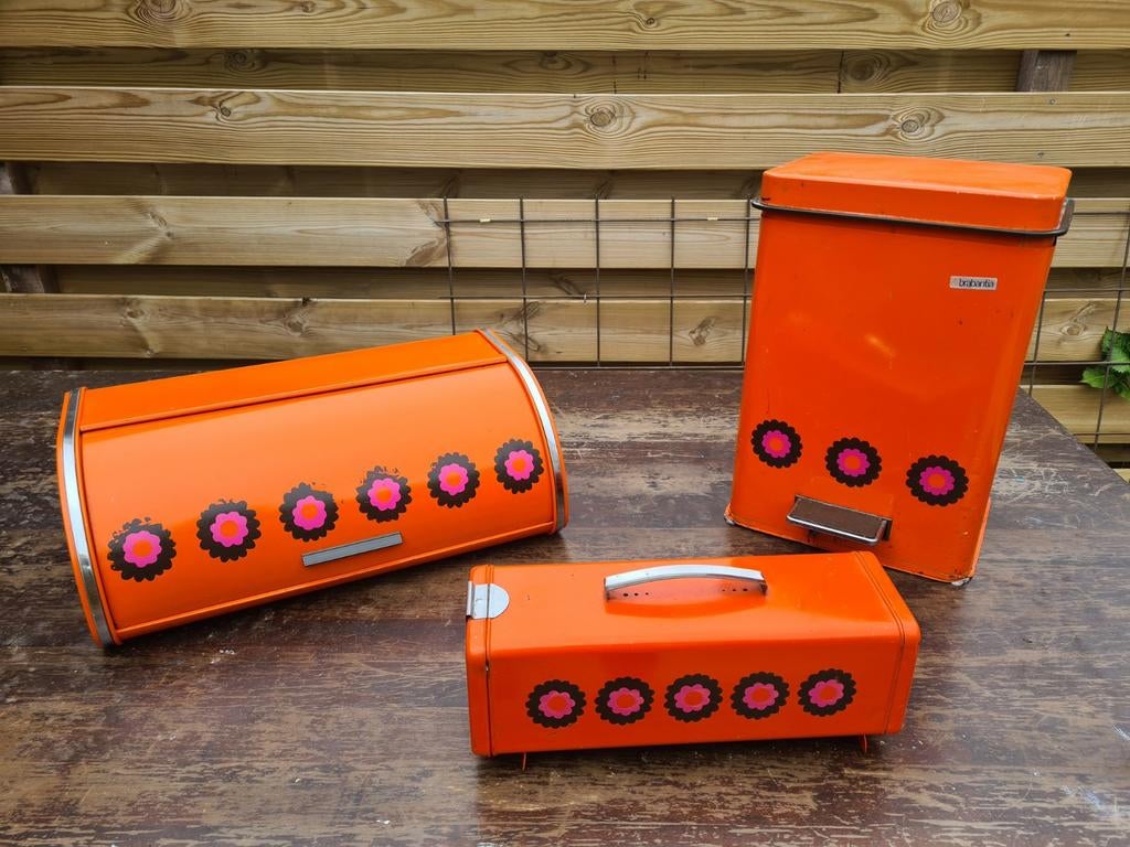 Brabantia vintage keukenvoorraad set en prullenbak, Ophalen, Gebruikt, Metaal, Broodtrommel