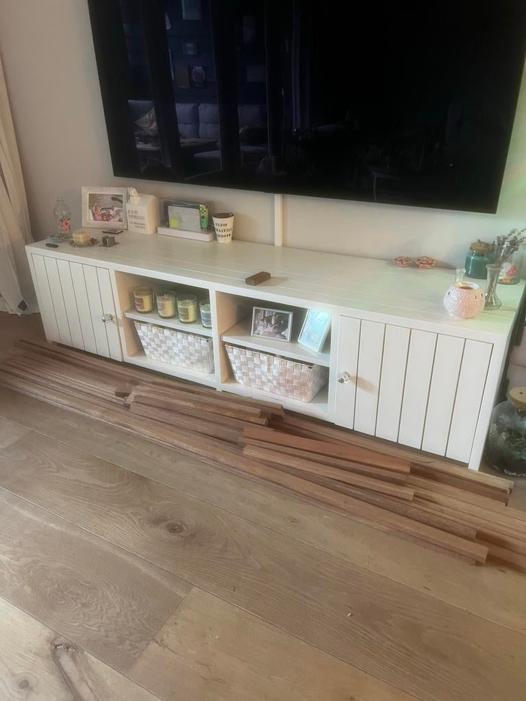 Witte Kast en Dressoir Set - Landelijke Stijl, Ophalen, Gebruikt, 150 tot 200 cm, Met lade(s)