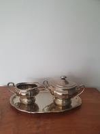 Antiek Verzilverd Roomstel met Dienblad gemerkt, Ophalen of Verzenden