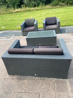 Lounge set / tuinset 2 stoelen, bank en tafel met glasplaat, 4 zitplaatsen, Ophalen of Verzenden, Zo goed als nieuw, Loungeset