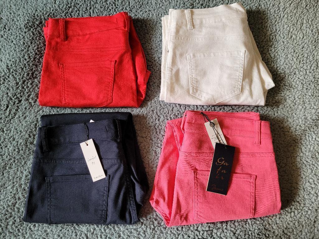 4 nieuwe broeken van Gafair, roze, rood, wit en blauw maat M, Maat 38/40 (M), Overige kleuren, Gafair, Nieuw