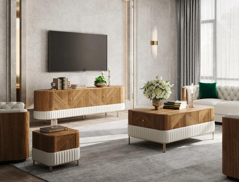 Luxe Design salontafel + tv-meubel (walnoot), Huis en Inrichting, 50 tot 100 cm, 50 tot 75 cm, Vierkant, Zo goed als nieuw