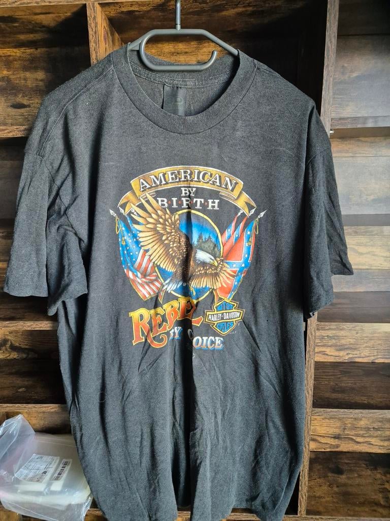 Vintage 1987 3D Emblem Harley-Davidson T-shirt, Maat 52/54 (L), Zwart, Ophalen of Verzenden, Gedragen