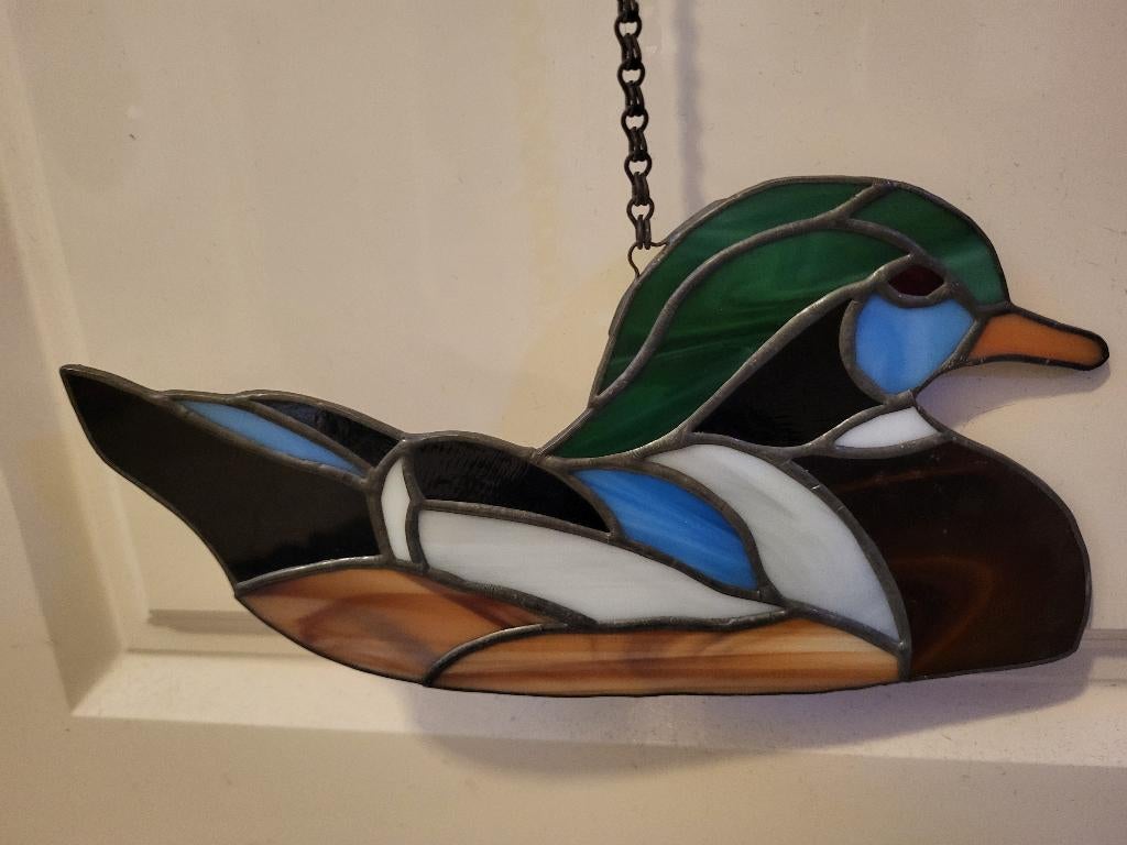 Glas in lood eend raamhanger, Meerkleurig, Ophalen of Verzenden, Glas, Landelijk